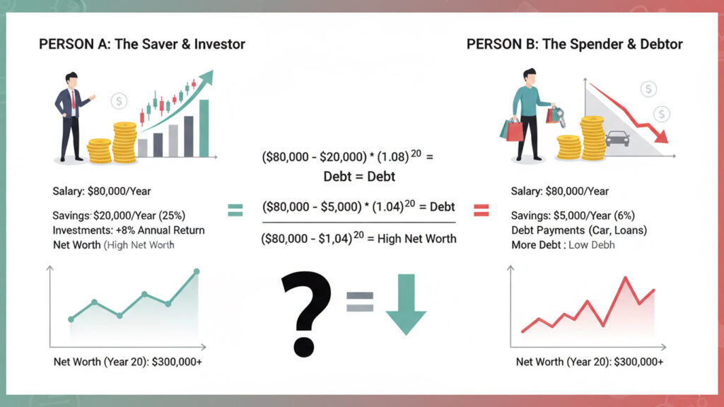 Why Two People With the Same Salary End Up With Very Different Net Worths: A Math-First Breakdown